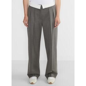 Aritzia Babaton Bureau Heather Grey Folded Waist Wide Leg Pants NWT